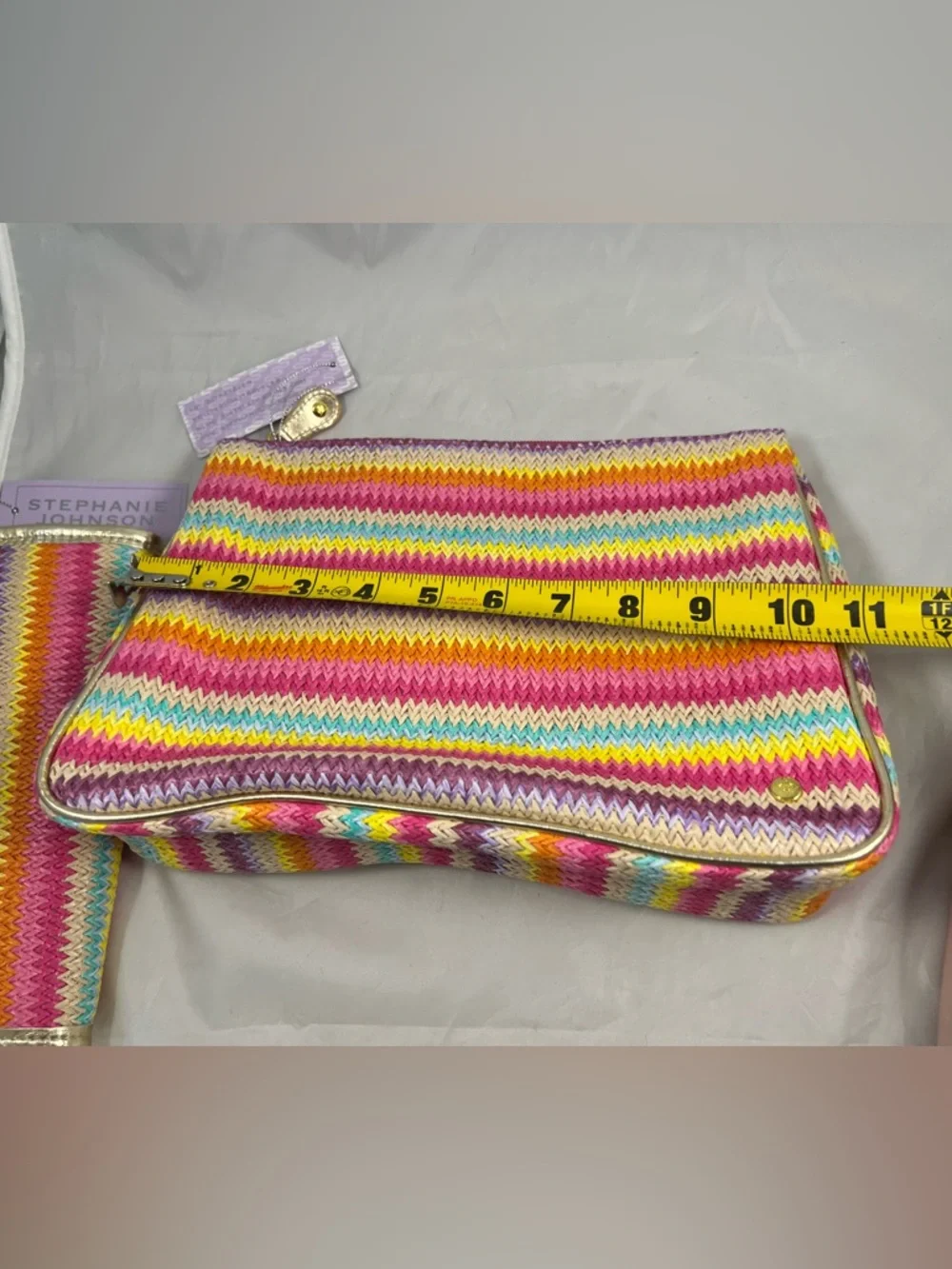 Stephanie Johnson Cosmetic Travel Bags Set Of 2 Rainbow Raffia Print NWT